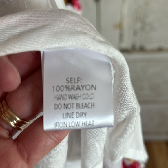 Bluivy Dreaming of Roses wrap front maxi dress pink white cold shoulder rayon - Picture 14 of 14